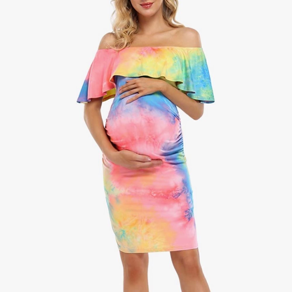 𝅺⭐️COOLMEE Women's Maternity Off Shoulder Casual Dress⭐️